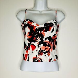 Chloe & Katie Womens Top Sleeveless Bodycon Lace Up Closure Floral Medium
